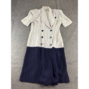 VTG Perceptions Womens 5/6 Double Breasted Pinstripe Dress Navy Nautical 80s